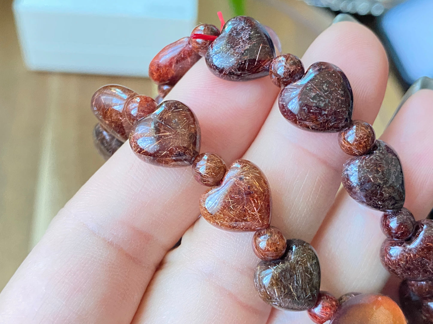 Natural Red Copper Rutilated Quartz Full of rutilated heart shape bead bracelet 12mm