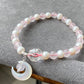 Love with Crescent Moon Rose Quartz freshwater pearls faceted clear quartz handmade bracelet, gift for her,Valentine gift