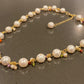 Natural Freshwater Pearl White round 8-9MM Baroque Pearls with rainbow colorful facted Crystal 14K gold Necklace