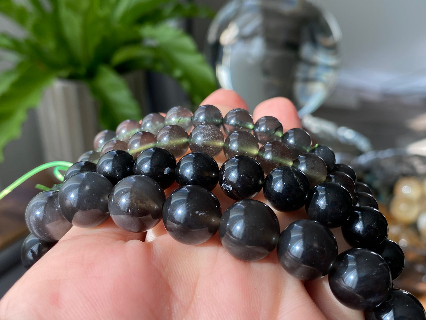 Natural Cintamani Saffordite Tektite Bracelet, wishing stone, Saffordite Tektites, Arizona Tektitest polished round bead bracelet
