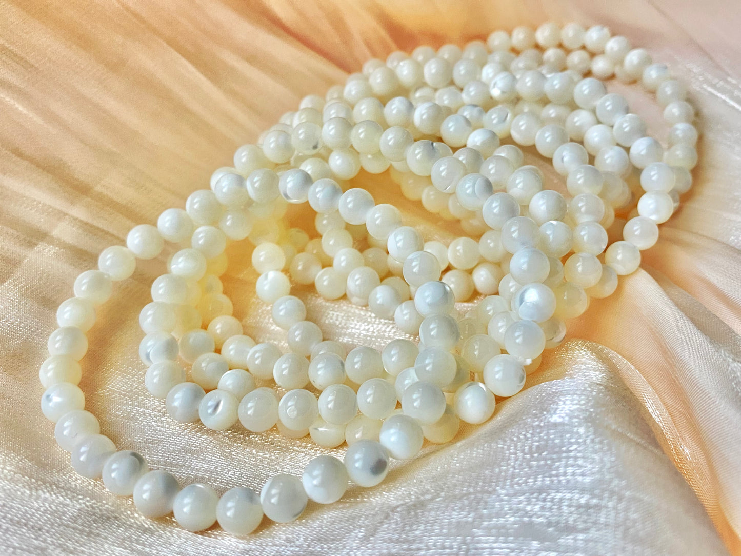 Original Mother of pearls perfect round Vintage bead bracelet Necklace 6mm