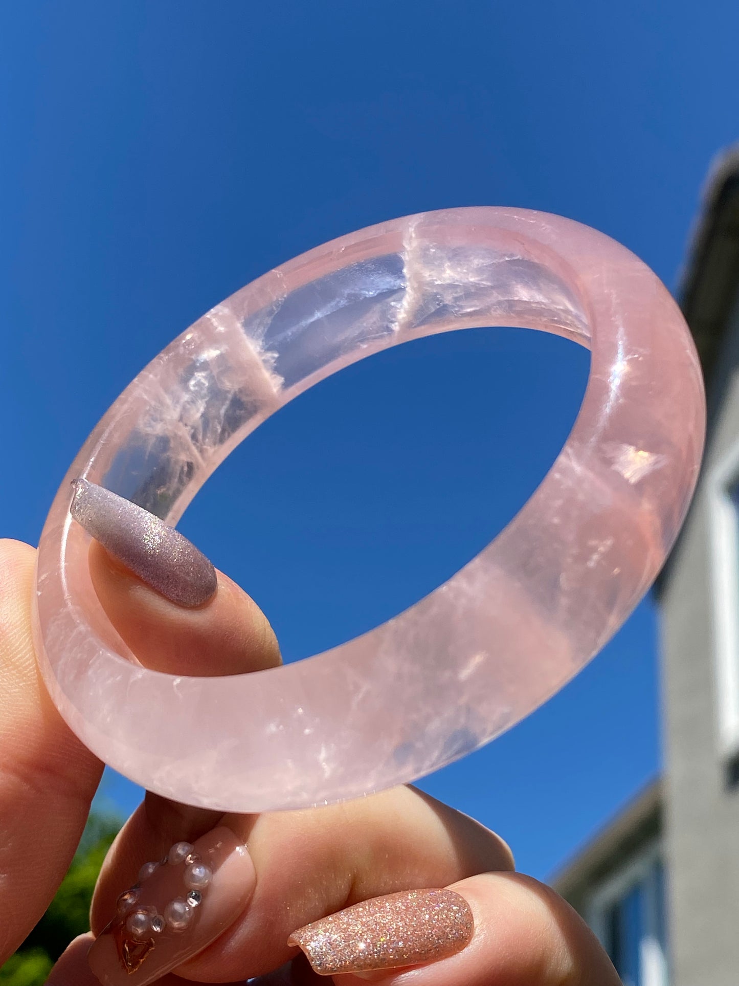 TOPPEST Silky Fire illuminate Rose Quartz Bangle Bracelet,gemstone Rose Quartz Crystal Bangle,gift for her,gift for Mother,Lover