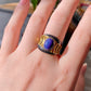 Natural High Grade Purple Pink Sugilite Mid Century Modern Vintage Sterling silver 14K Gold Adjustable Ring
