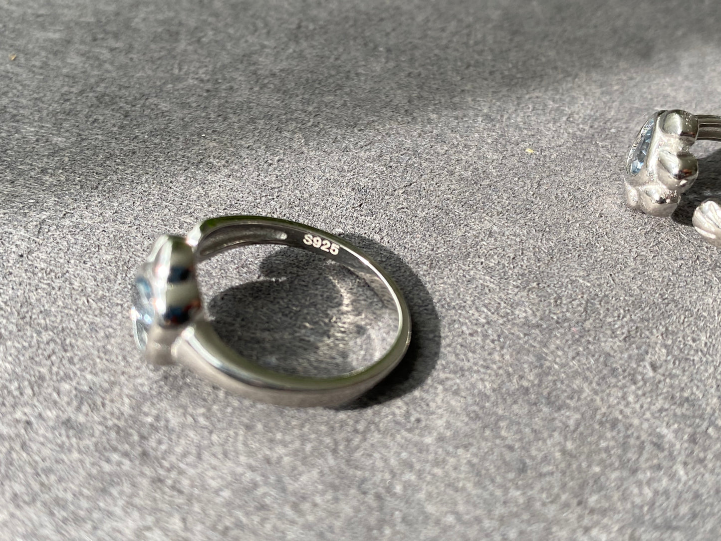 Natural High Clear Grade Heart Shape Blue Topaz Cat paw sterling silver open Ring, Adjustable Ring