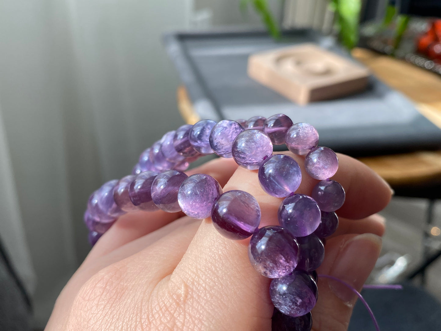 AAAAA grade cat eyes luxury purple Lepidolite,woman bracelet, nature smoothy round gemstone bead bracelet