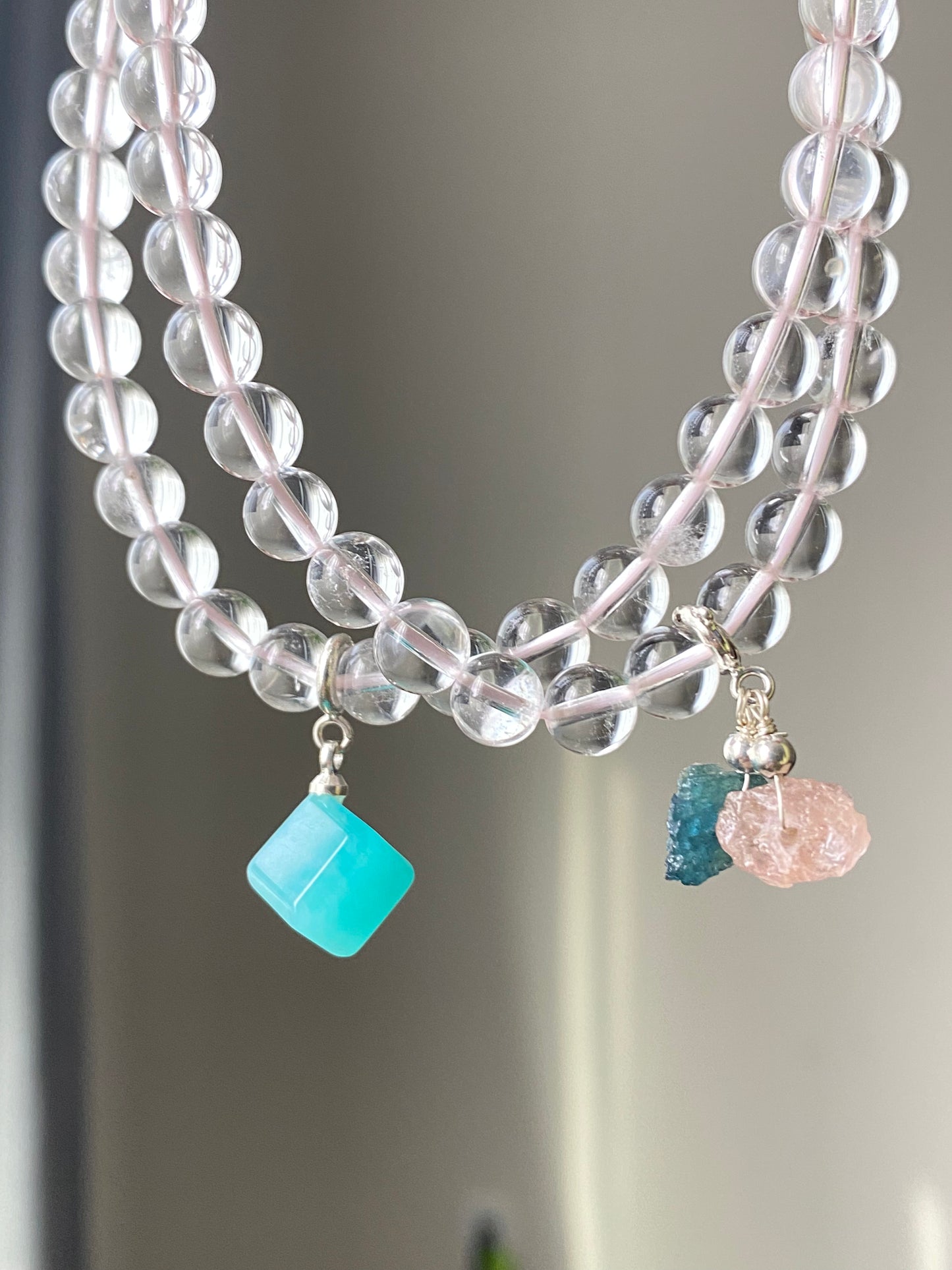 3 pieces Natural watermelon Tourmaline，Cube Amazonite,Donut Ring Purple Lithium,Kunzite Removable Charm Dangle Pendant