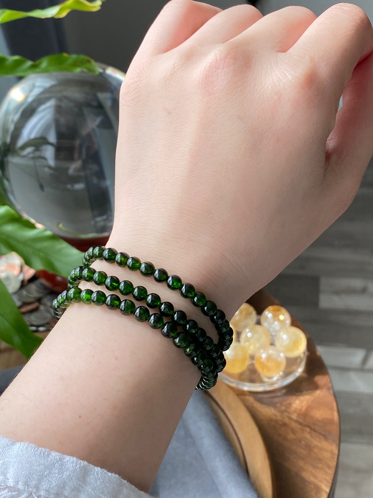 AAAAA Rare Genuine Natural High grade clear Green Diopside Chrome pefect round bead bracelet