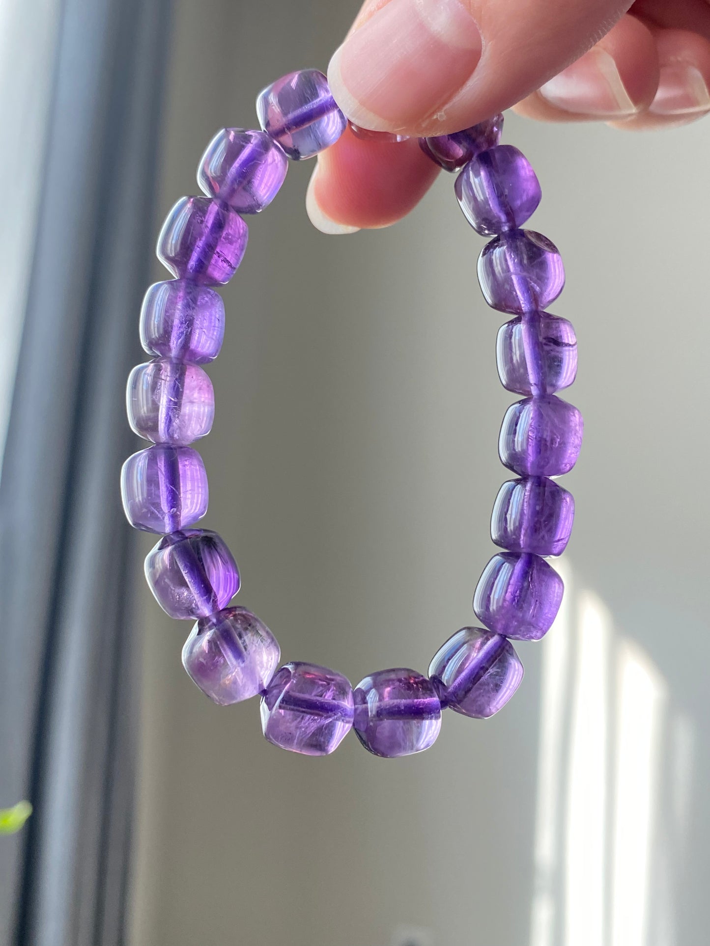 AAA High Quality Deep purple Natural Amethyst Brazil Cube Polished Gemstone beaded bracelet  9mm+