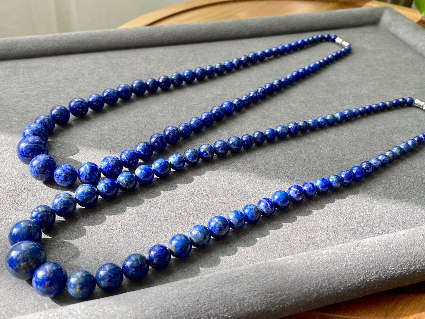 Natural Lazurite Lapis Lazuli Deep Blue less white Mixed size Bead Healing Crystal Necklace  4.7-13.5MM