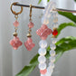 Natural four leaf clover Strawberry Quartz and Nanhong white agate Hanfu bracelet earring set
