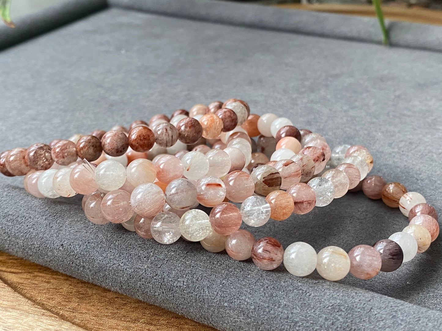 Natural Rainbow Rutilated Quartz,Rabbit Hair Crystal Round beaded Bracelet 7mm