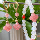 Natural four leaf clover Strawberry Quartz and Nanhong white agate Hanfu bracelet earring set