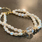 Natural freshwater super shinning irregular double Baroque Pearls with facted White crystal Beaded Bracelet, wedding bracelet,Anniversary Gift