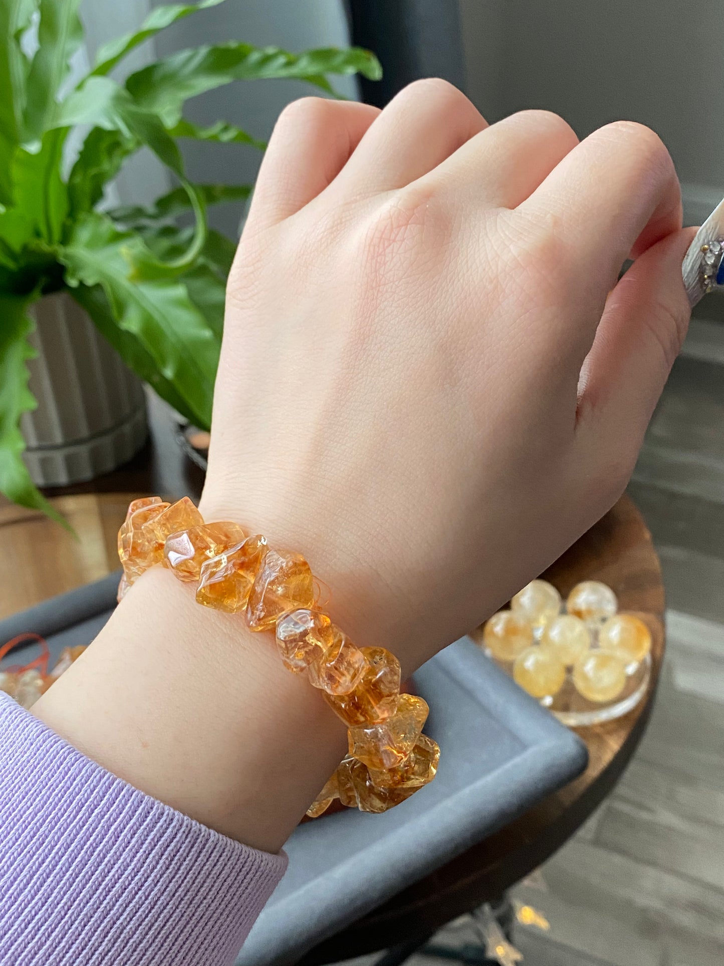 Succes and wealth Natural pyramid Citrine irregular Rock Cystal Dark Yellow Gold Bracelet grow with blue needle,handmade bracelet