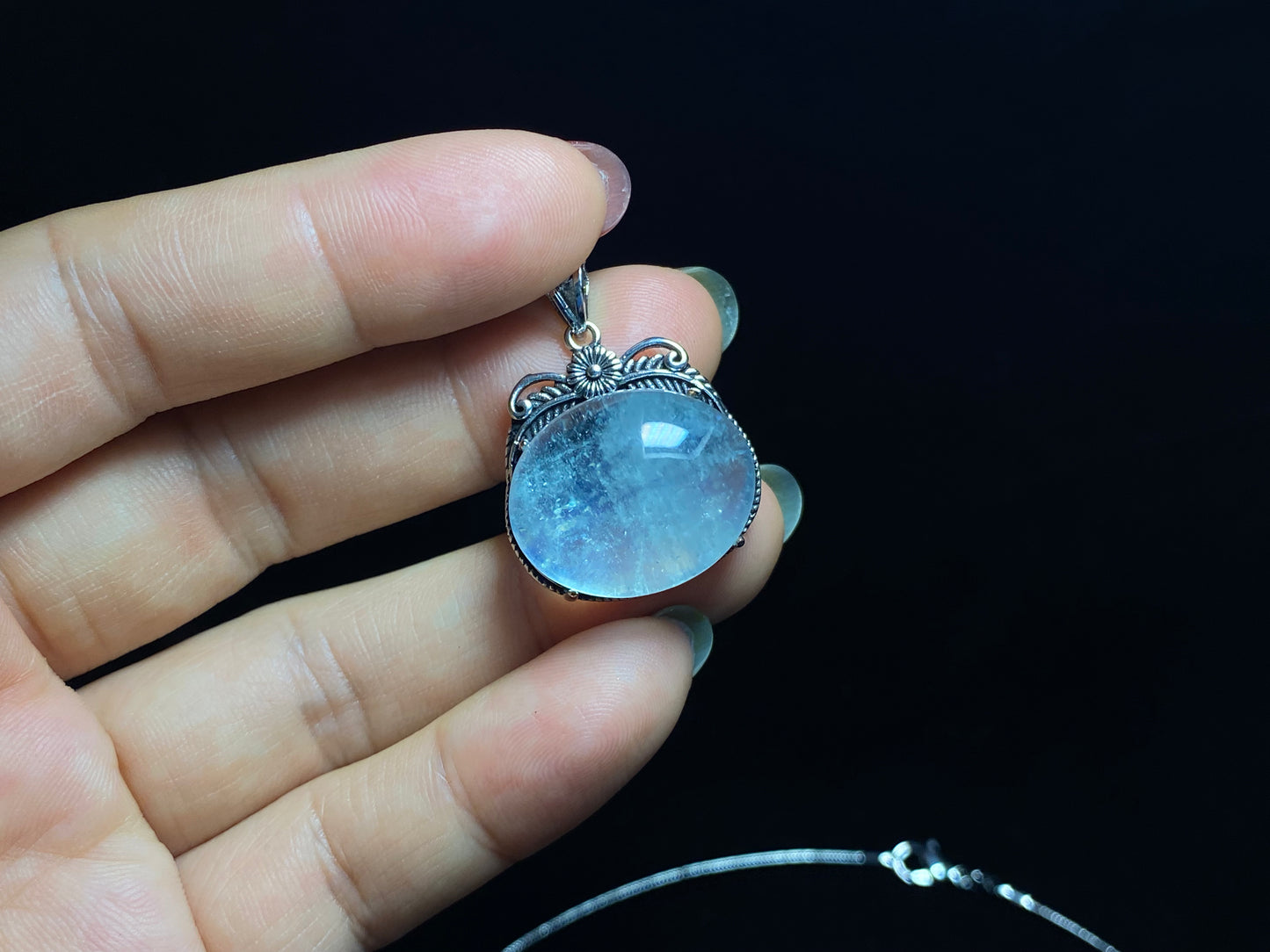 Nature Big Aquamarine Oval shape vintage setting pendant collar Boho Charm Necklace,March Birthstone