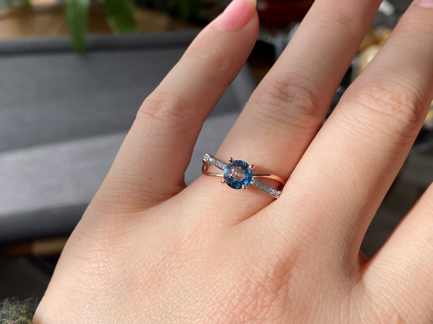 Natural Blue Topaz Statement Ring, Sterling Silver Birthday Ring Promise, Anniversary Ring for Women, Mother's Day Gift