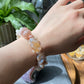 Natural Sakura Agate,flower agate hand carved couple shy bear beads bracelet,gift for her