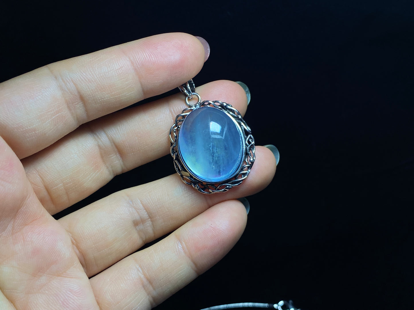 Nature Big Aquamarine Oval shape vintage setting pendant collar Boho Charm Necklace,March Birthstone