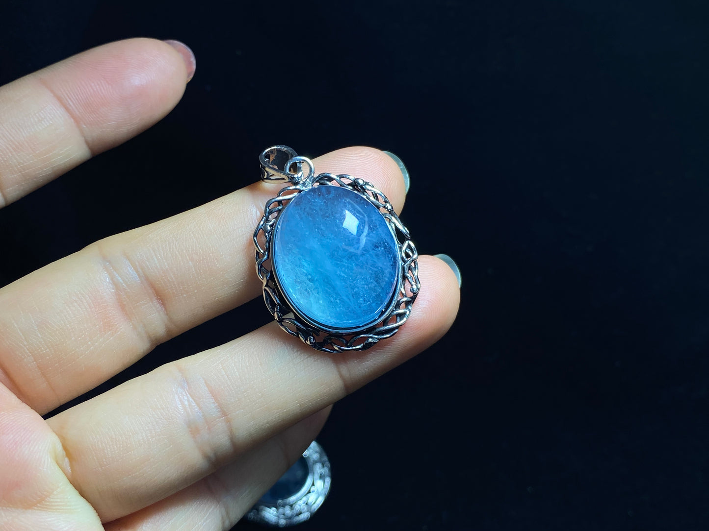 Nature Big Aquamarine Oval shape vintage setting pendant collar Boho Charm Necklace,March Birthstone