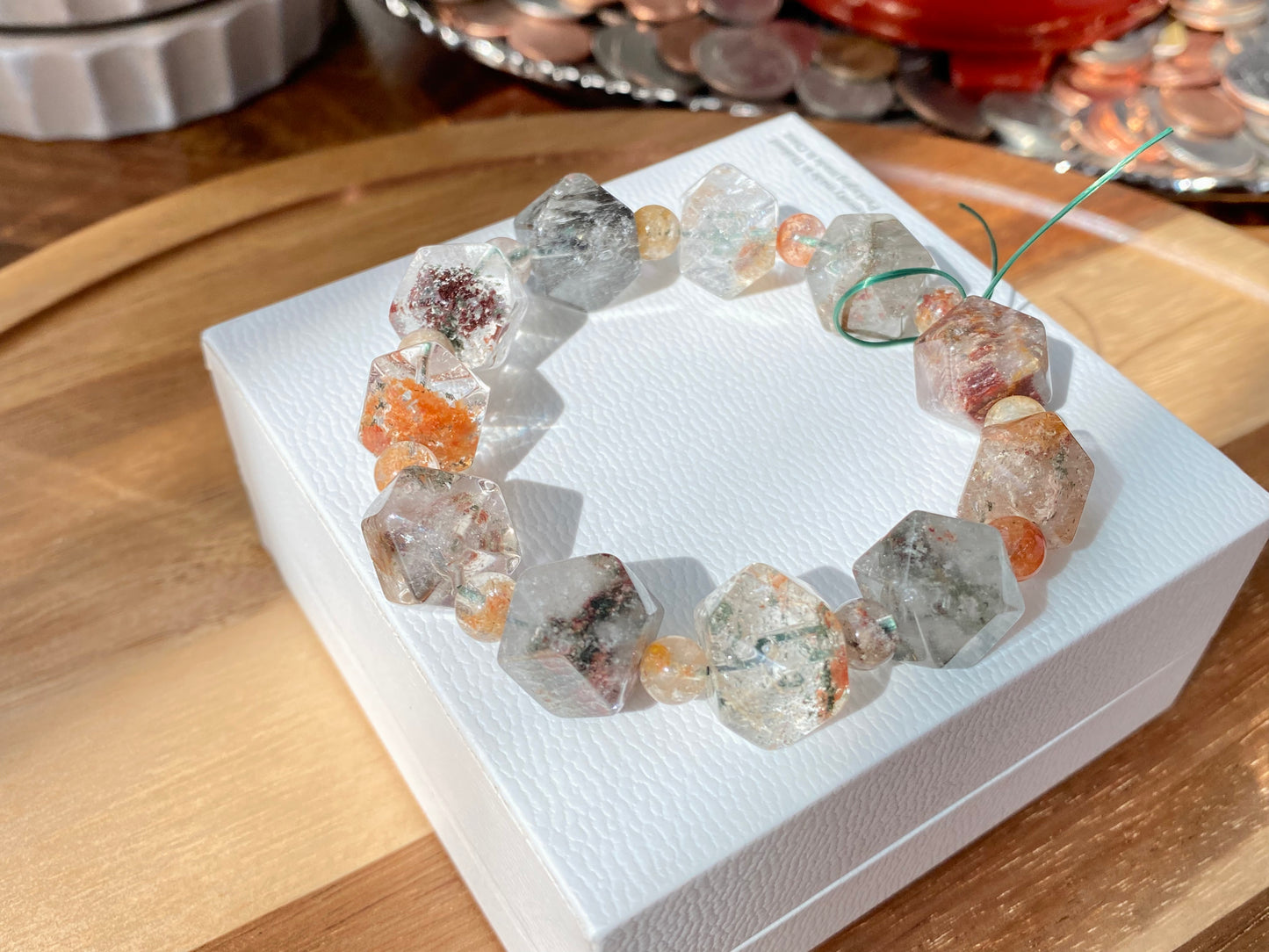Four Season garden quartz PHANTOM CRYSTAL, Multi-color Phantom Quartz bead bracelet 12mm 13mm