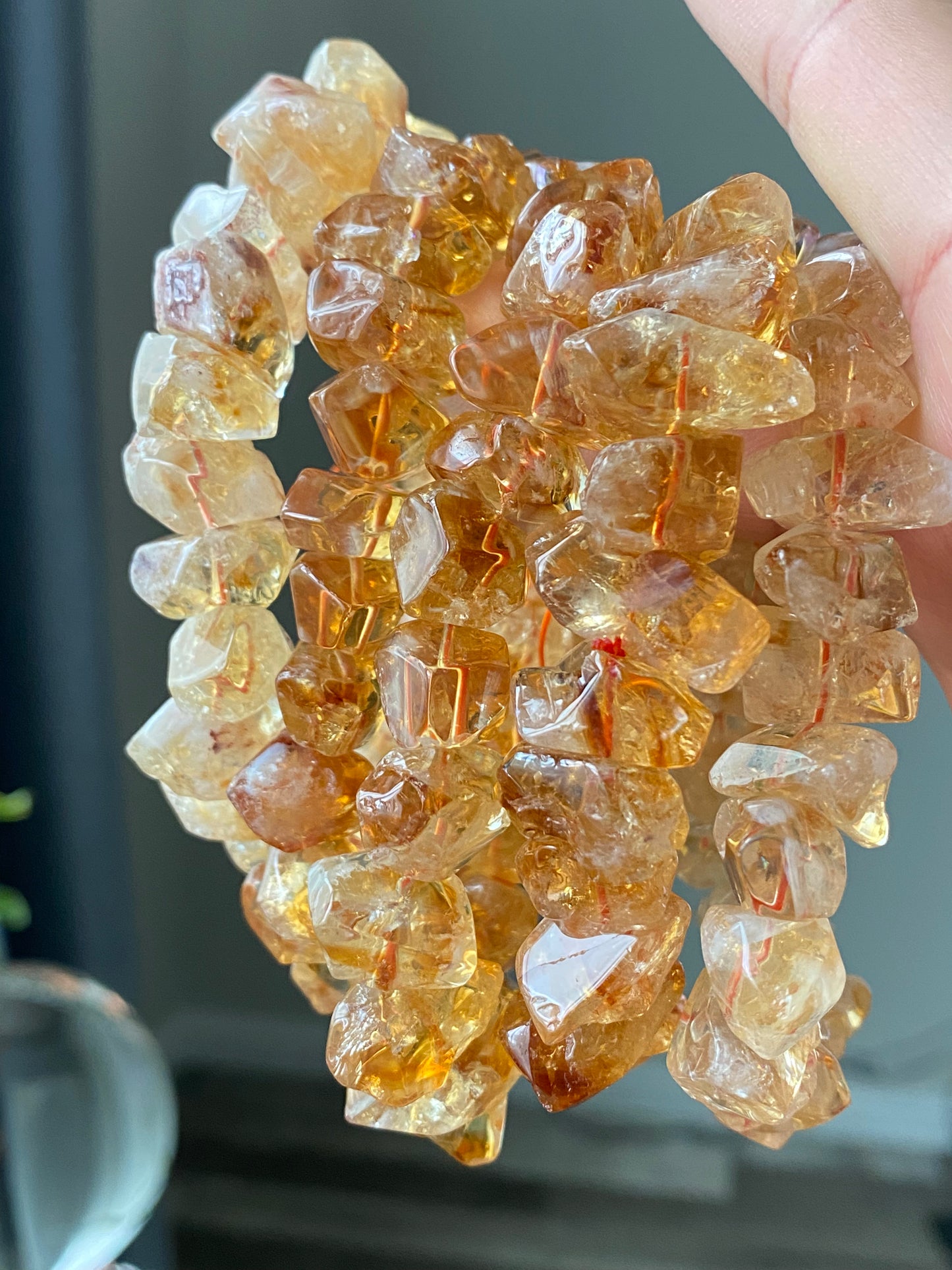 Succes and wealth Natural pyramid Citrine irregular Rock Cystal Dark Yellow Gold Bracelet grow with blue needle,handmade bracelet
