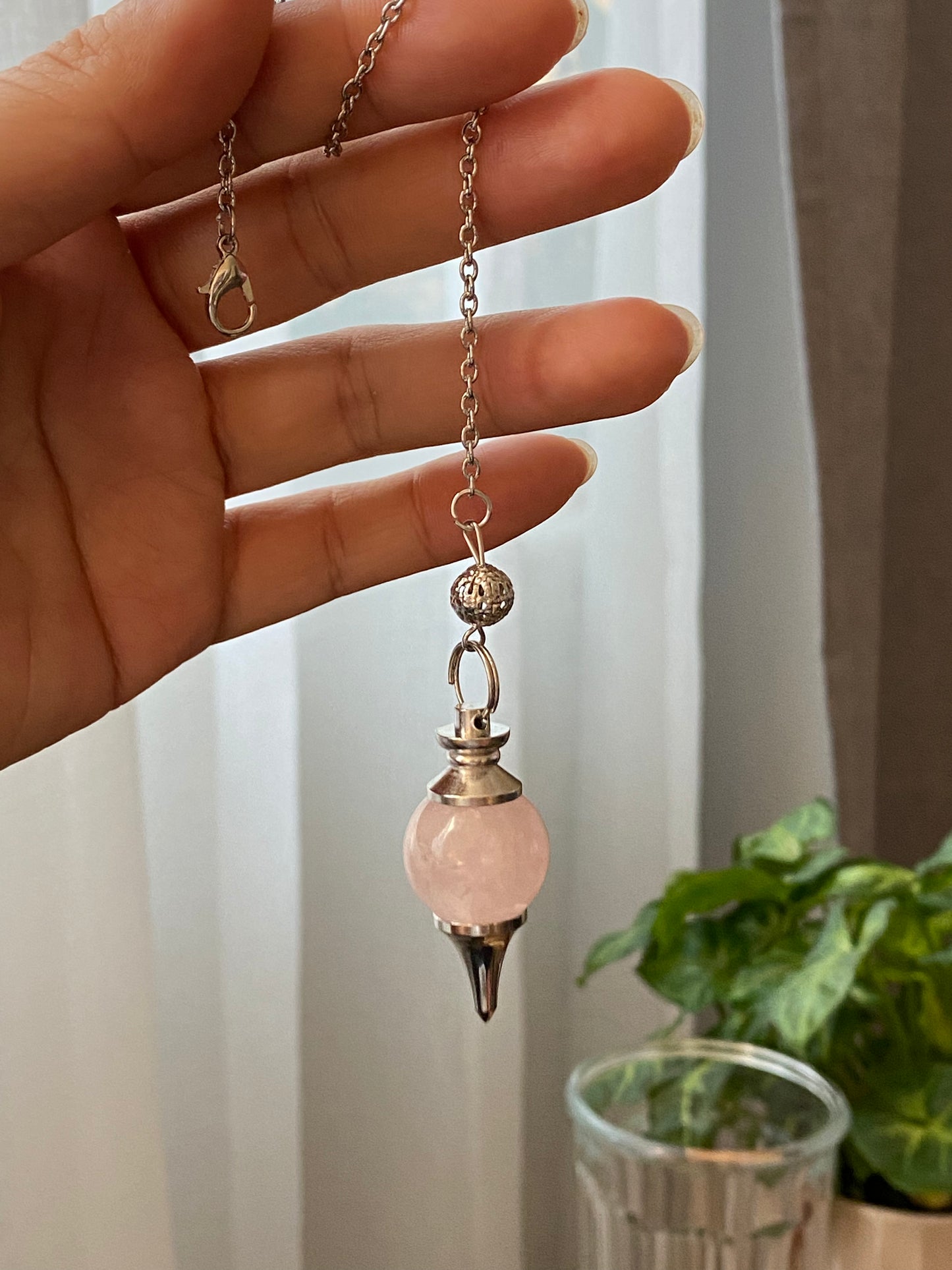 Rose quartz Pendulum , Dowsing Crystal ,Reiki  crystal