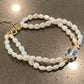Natural freshwater super shinning irregular double Baroque Pearls with facted White crystal Beaded Bracelet, wedding bracelet,Anniversary Gift