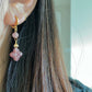 Natural four leaf clover Strawberry Quartz and Nanhong white agate Hanfu bracelet earring set