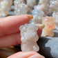 Natural Sakura Agate,flower agate hand carved couple shy bear beads bracelet,gift for her