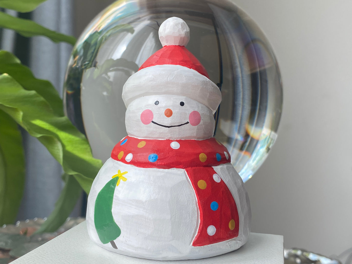 Hand Sculpture Basswood painting Faceted happy smiling Snowma home dectoration ornament