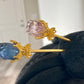 Natural FLuorite Hand craved Rose flower bud Shape Hairpin with Dangle Drop,Fluorite Crystal