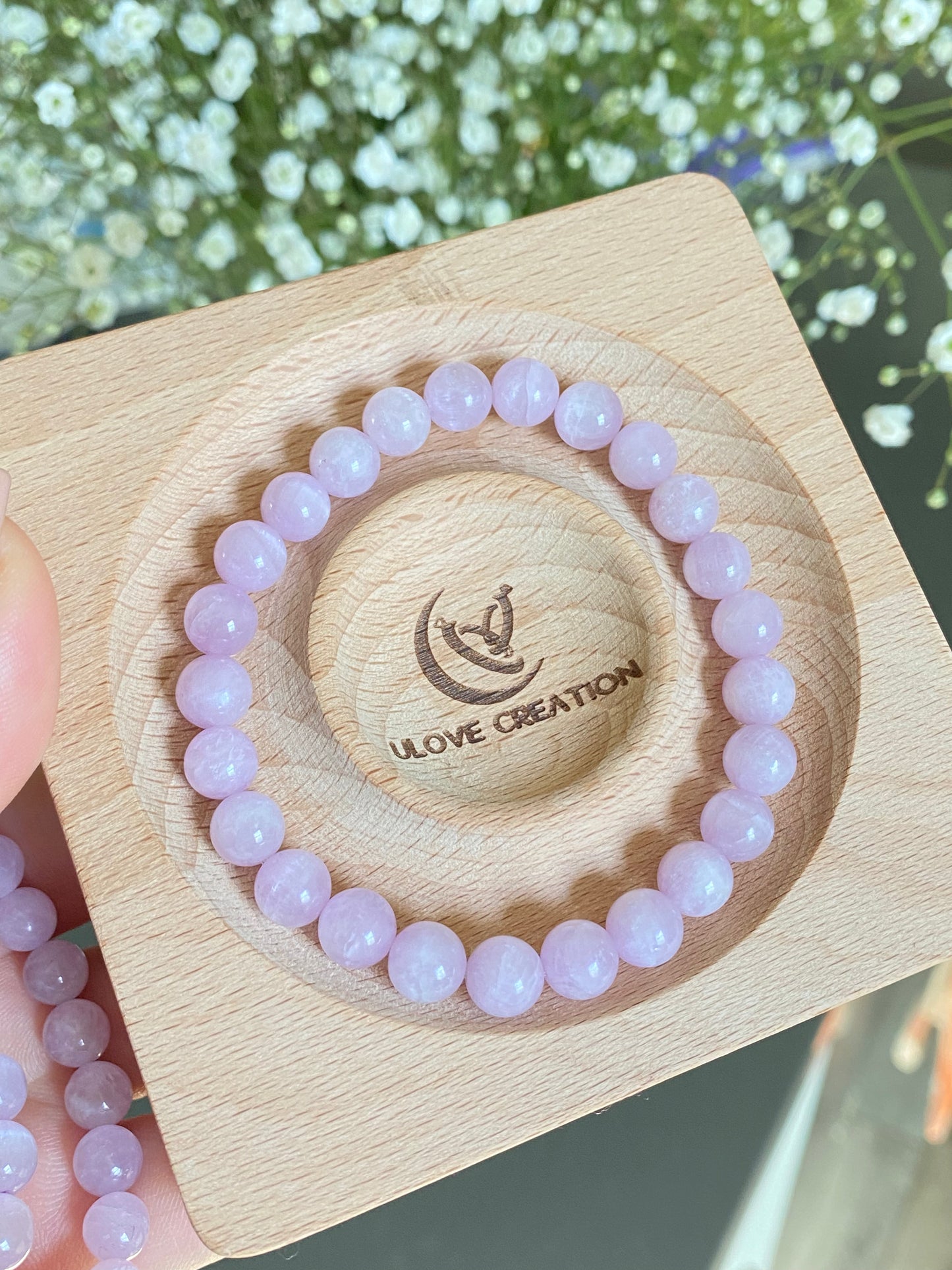 AAAA grade Lavender Lithium kunzite stone Quartz Purple Crystal Smooth Round cat eye fire Beads bracelet，handmade bracelet 7mm