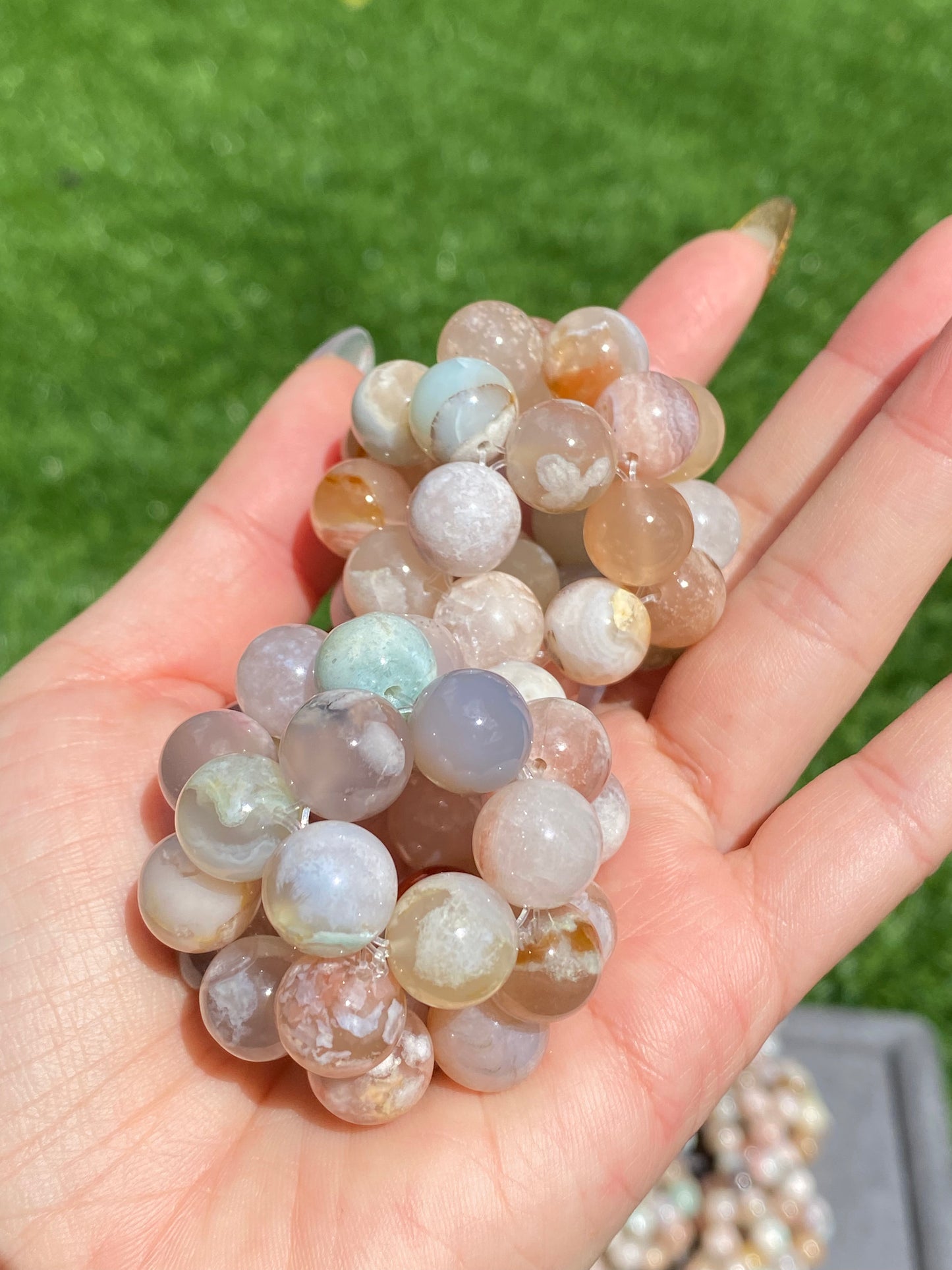 AAAA Clear colorful  Grade Nature Sakura Agate cherry blossom flower agate braided massage ball pendant,gift for her