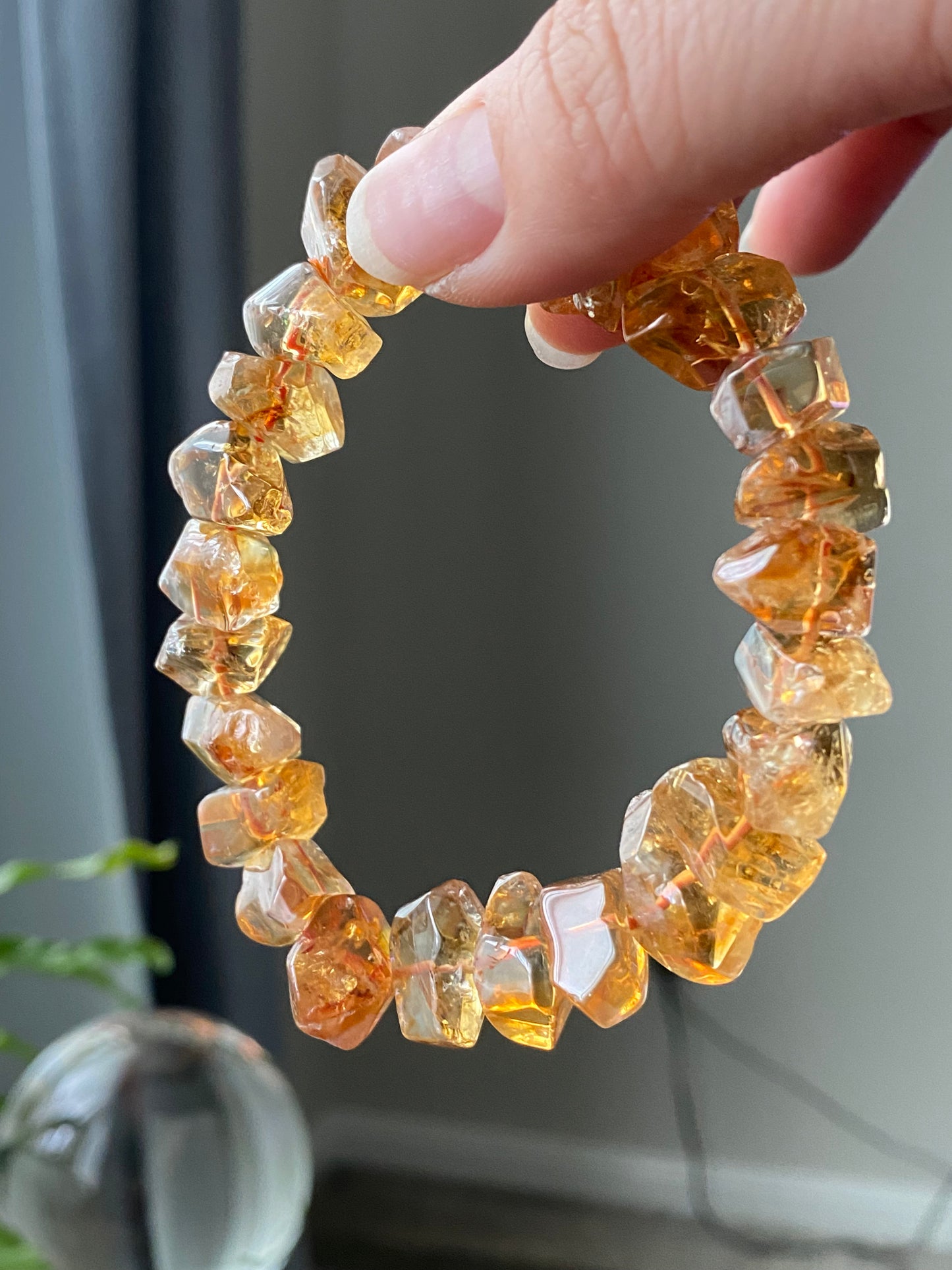 Succes and wealth Natural pyramid Citrine irregular Rock Cystal Dark Yellow Gold Bracelet grow with blue needle,handmade bracelet