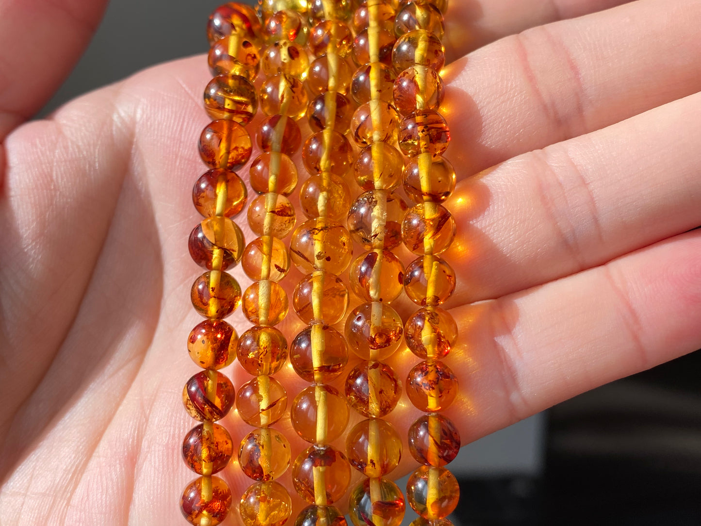 AAAA Natural  perfect round Baltic Amber Beads necklace Gradient size 5mm to 8mm+