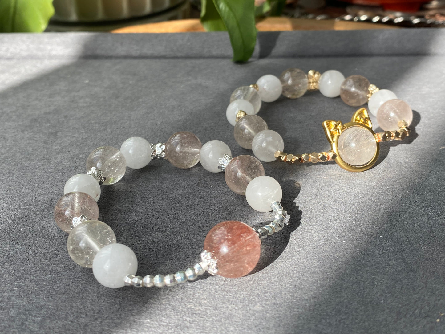 Rare High Grade Natural White Pink Rabbit hair Rutilated Quartz Crystal Designing Bead Bracelet, gift for her, gift idea