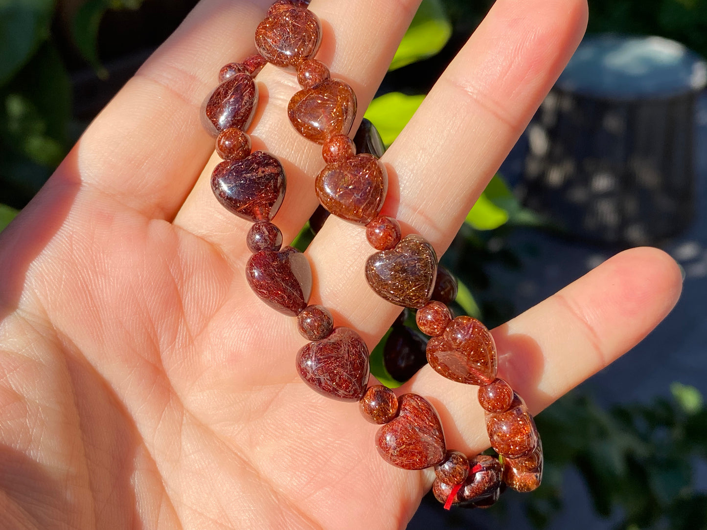 Natural Red Copper Rutilated Quartz Full of rutilated heart shape bead bracelet 12mm