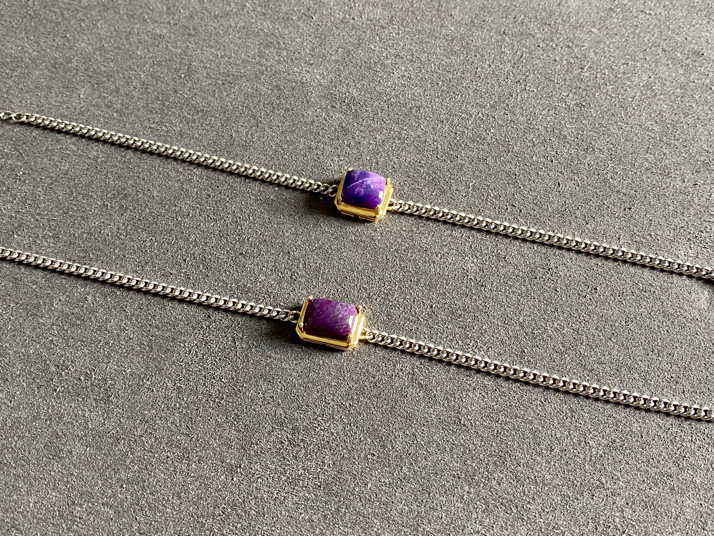 Natural Grade Dark Purple Raw Sugilite Sterling Sivler lobster closure Bracelet