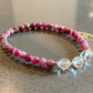 Natural Ruby Red Tourmaline Pink Tourmaline 5mm with white crystal Beaded Bracelet