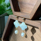 Natural Four-leaf clover,Lucky clover Mother of pearls, Freshwater Pearls Dangle  Drop earring