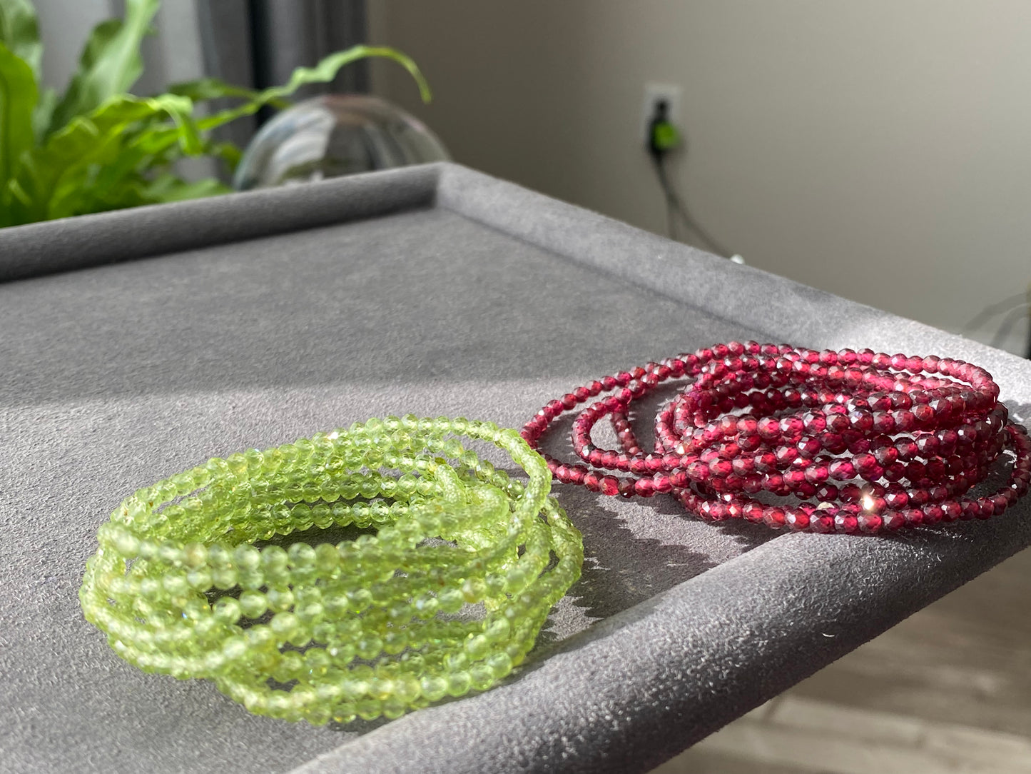 3mm+ Natural Faceted diamond Cut Gemstone,Prehnite,Garnet,super shinning Fire illuminate,Triple Wrap Bracelet,Long necklace