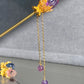 Natural FLuorite Hand craved Rose flower bud Shape Hairpin with Dangle Drop,Fluorite Crystal