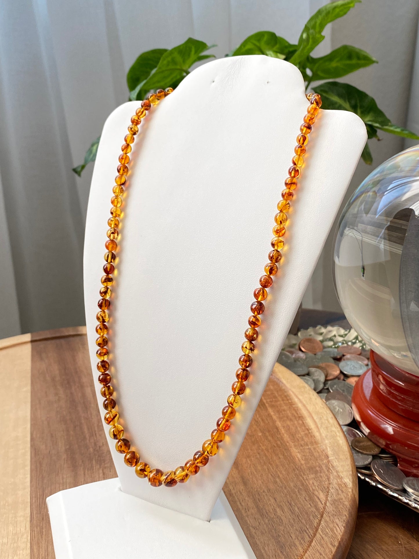 AAAA Natural  perfect round Baltic Amber Beads necklace Gradient size 5mm to 8mm+