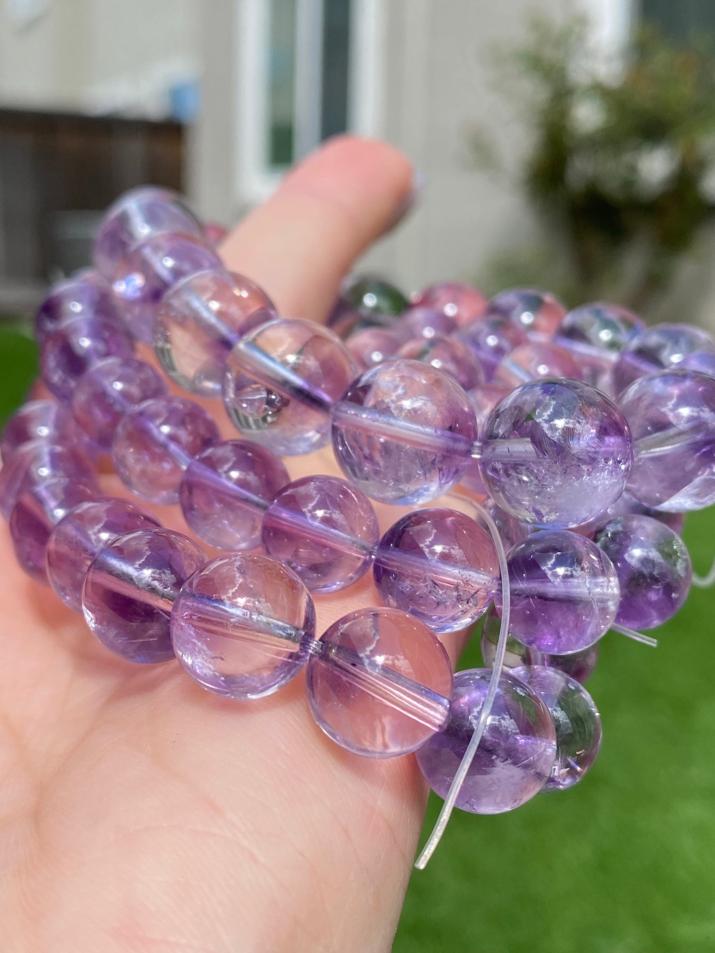Big beads Top Grade Clear Natural Deep Purple Quartz Rutilated Pyramid Inside half-pot purple rutilated Round rabbit hair Bracelet,gift for her, gift for him