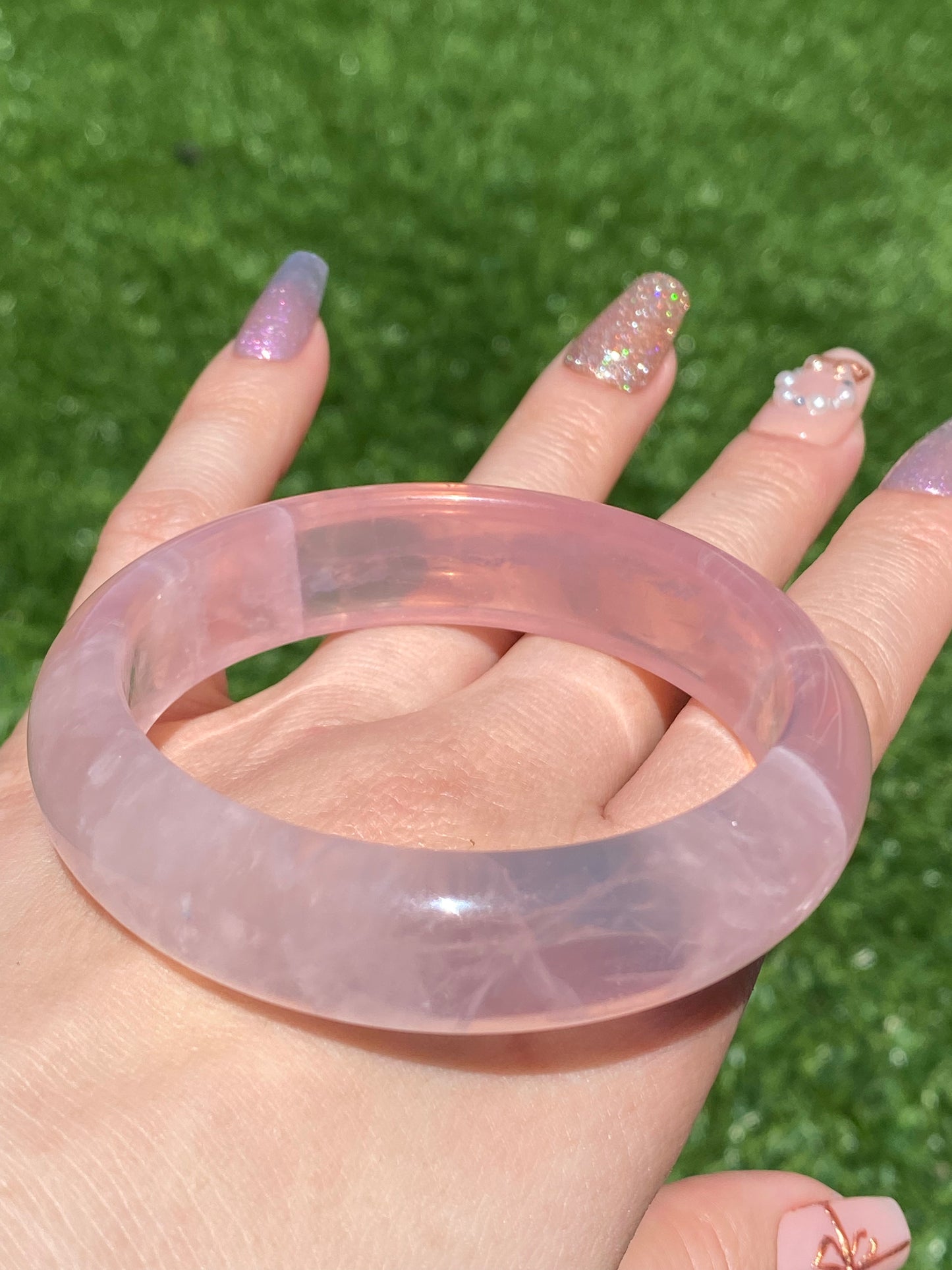 TOPPEST Silky Fire illuminate Rose Quartz Bangle Bracelet,gemstone Rose Quartz Crystal Bangle,gift for her,gift for Mother,Lover