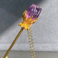 Natural FLuorite Hand craved Rose flower bud Shape Hairpin with Dangle Drop,Fluorite Crystal