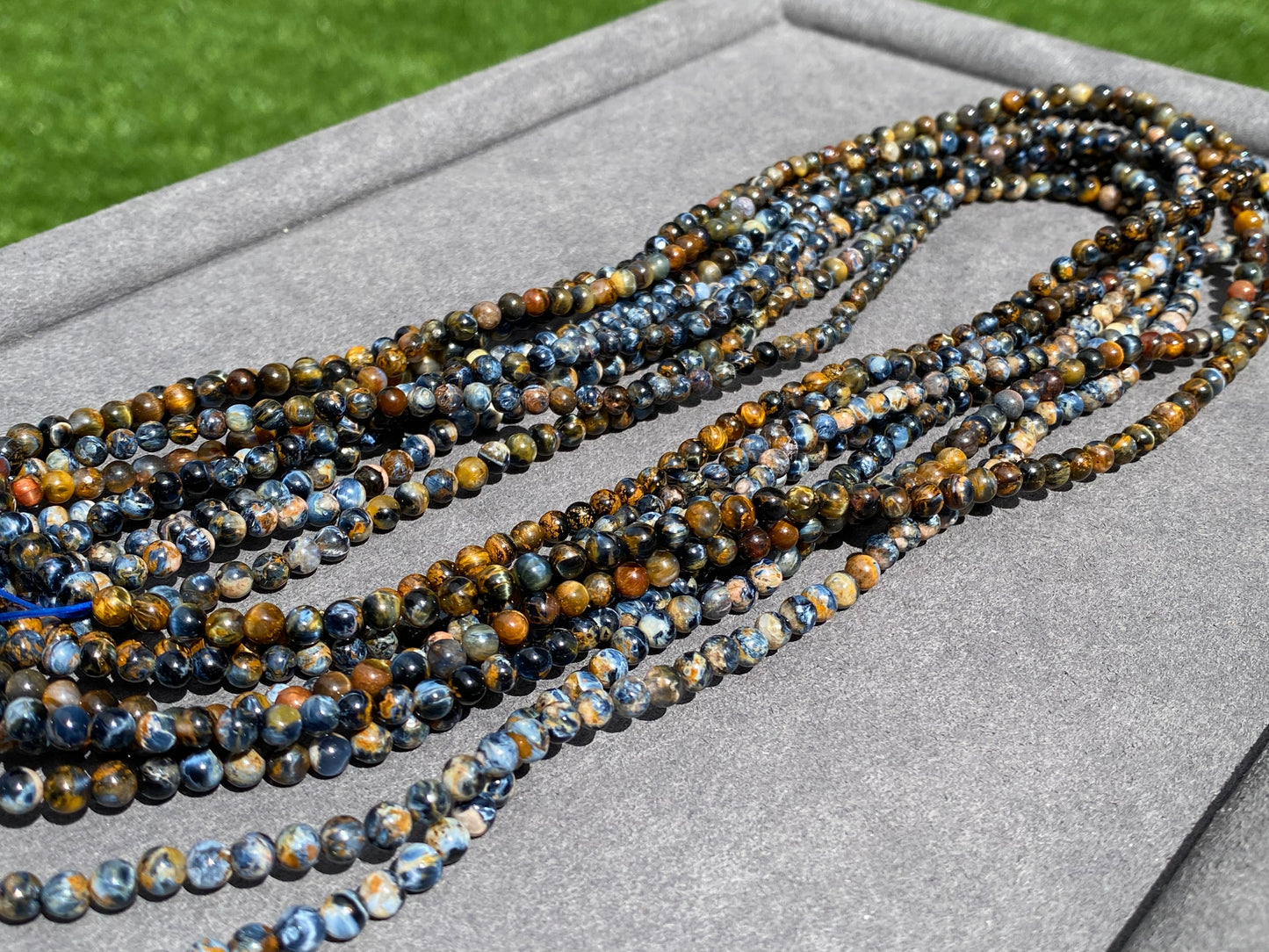 Rare High quality Natural High Grade Blue Pietersite flash lacy shinning round shape long  bracelet /necklace 4mm+,gift for him