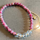 Natural Ruby Red Tourmaline Pink Tourmaline 5mm with white crystal Beaded Bracelet