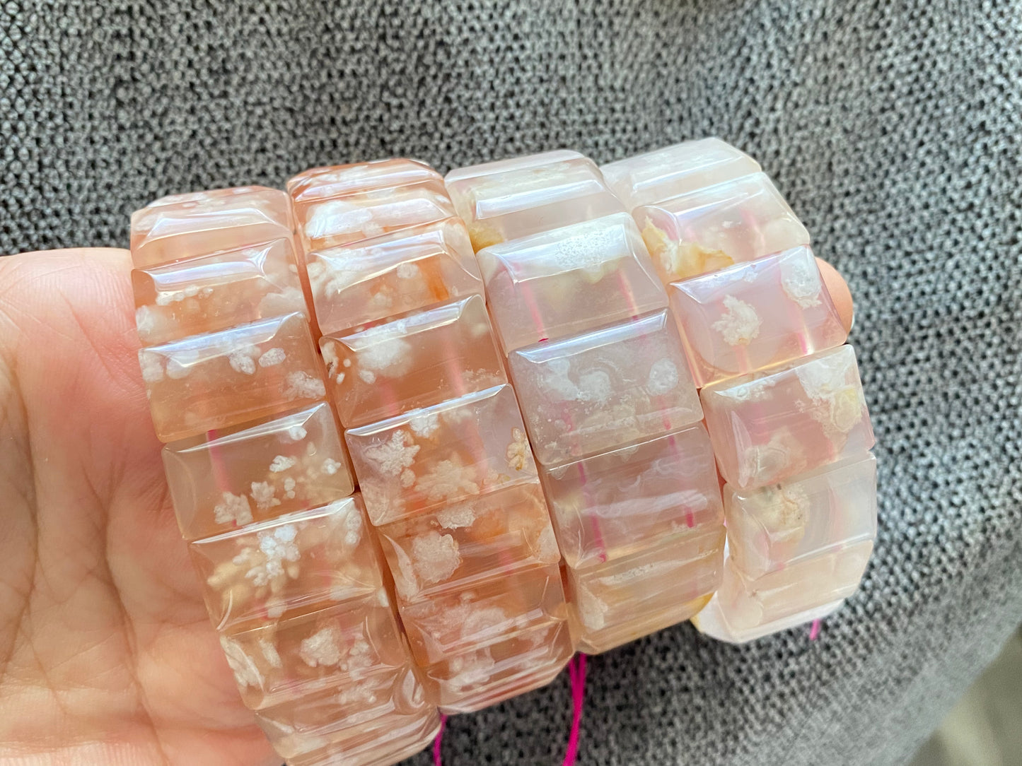 TOP Grade Nature Sakura Agate cherry blossom flower Rectangle bangle bracelet