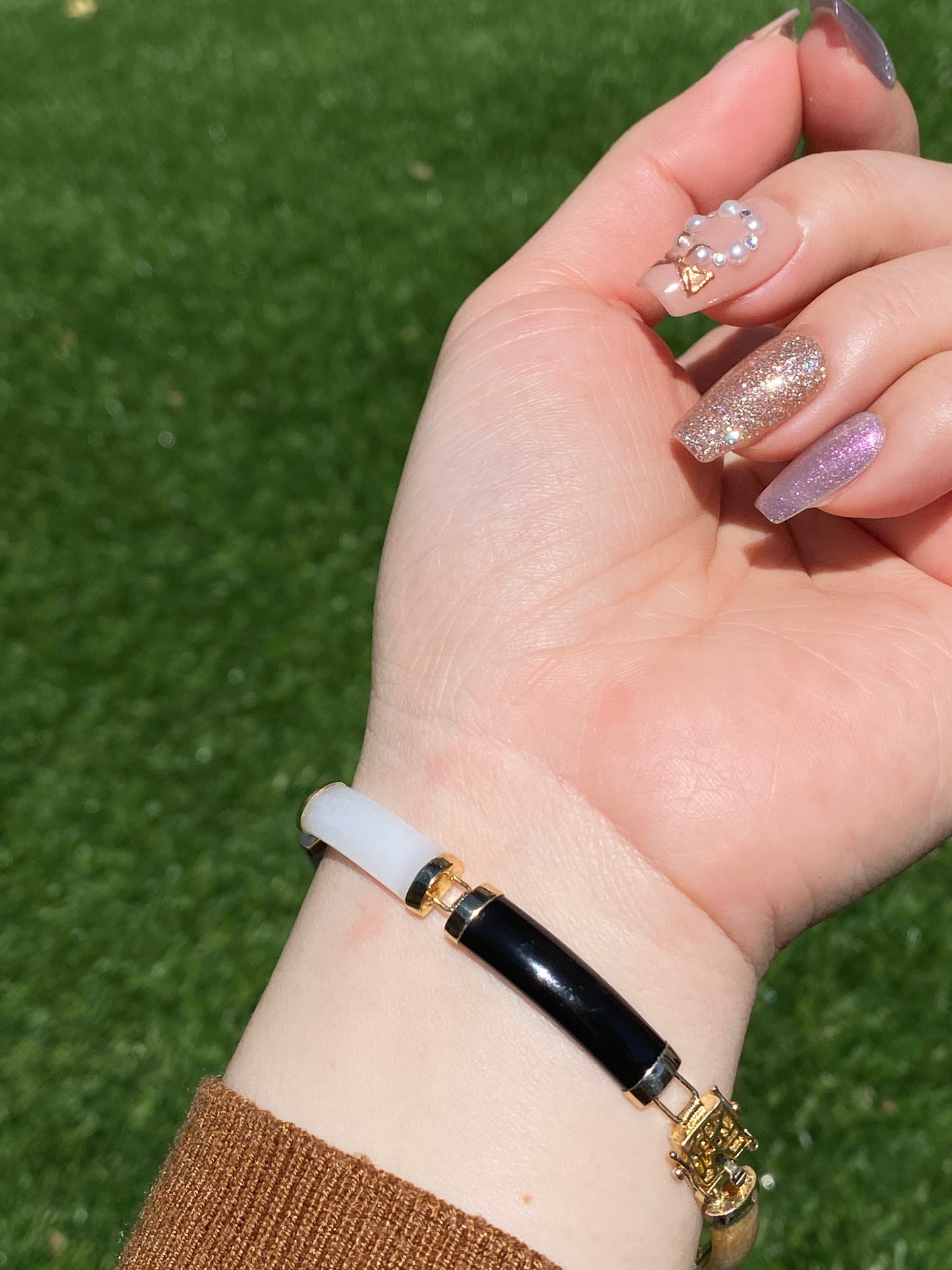 18K Gold plate Multiple Color Natural Jade Link Bracelet,gift for her,gift for MOM
